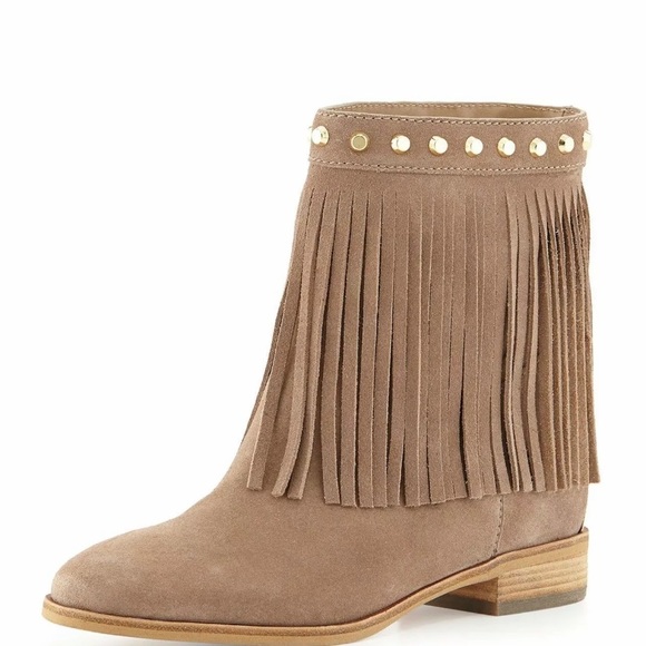 Michael Kors Billy Studded Fringe Suede Ankle Boots Tan Gold Western Size 6.5 - Picture 2 of 16